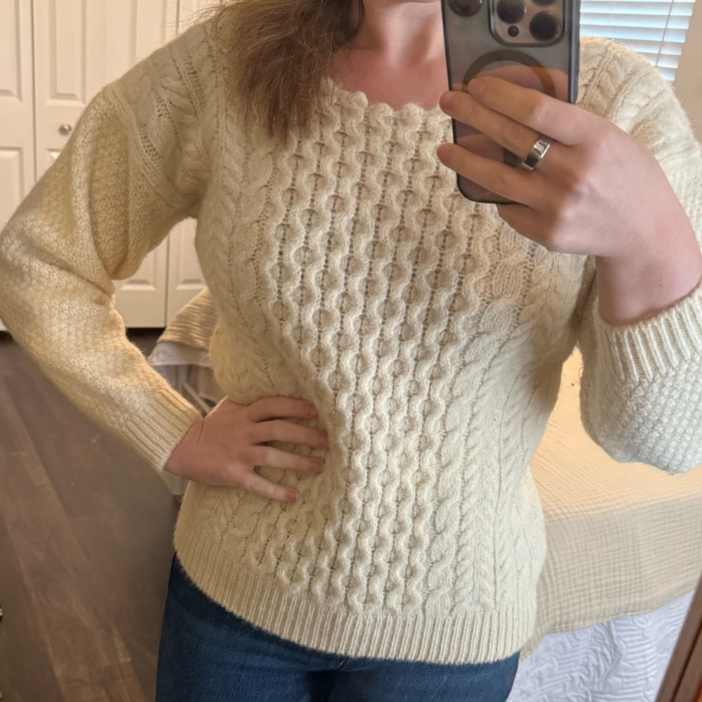 Aran Inspired Heritage Knit Cream Cable Sweater made in Scotland